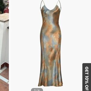 Commense Satin Backless Slip Dress in Blue and Gold